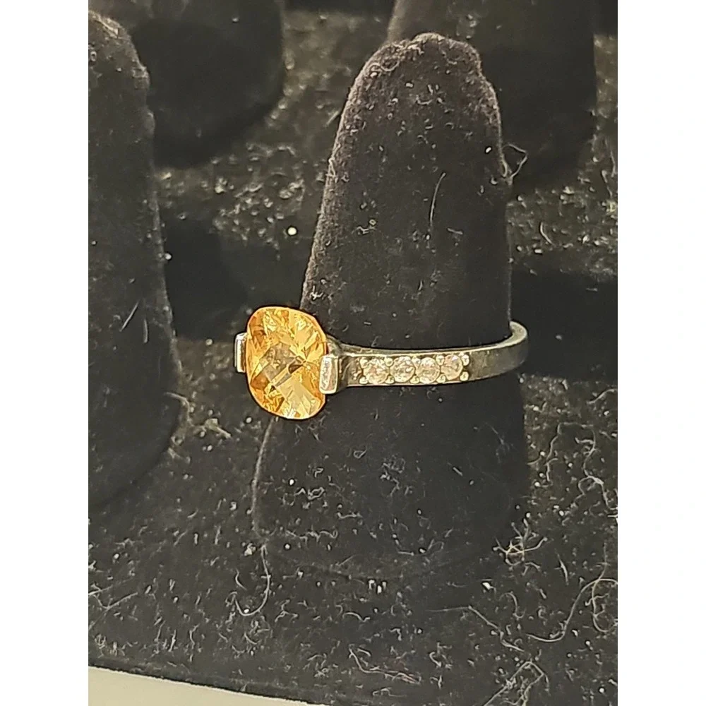 Avon Vintage Women‎ 925 Ring 3ct Peach Colored Stone Clear Accents Sz 9/3.8 Gram